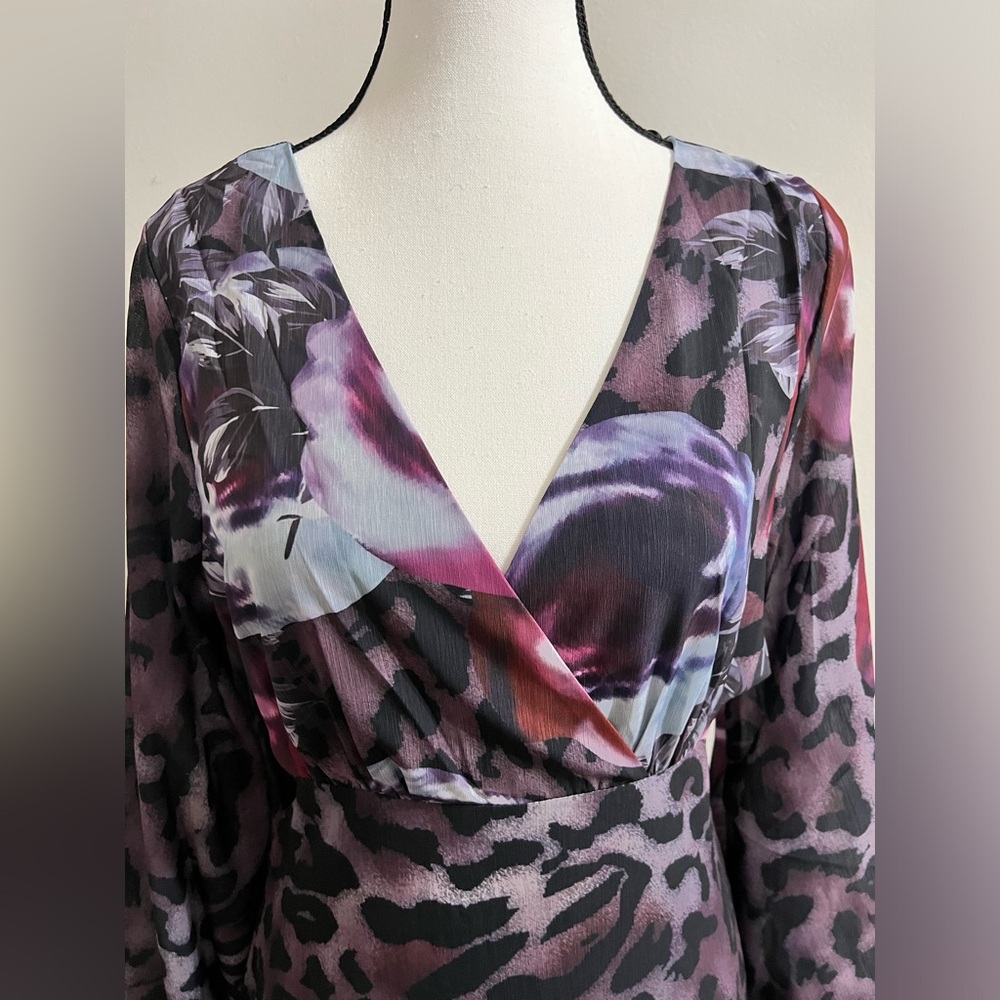 Floral Animal Print Long Sleeve V Neck Cut Out Maxi Dress - Picture 12 of 16